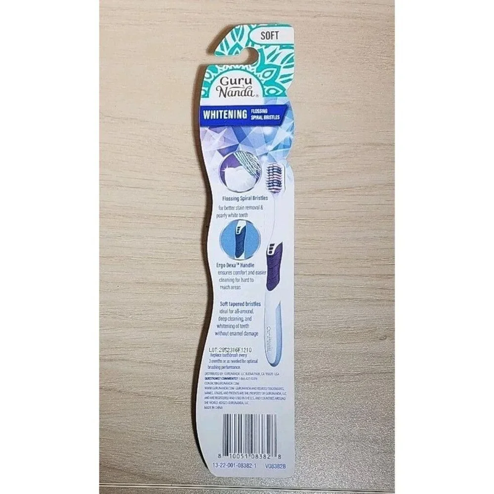 GuruNanda Gentle Giant Whitening Toothbrush – Soft Flossing Spiral Bristles – 1